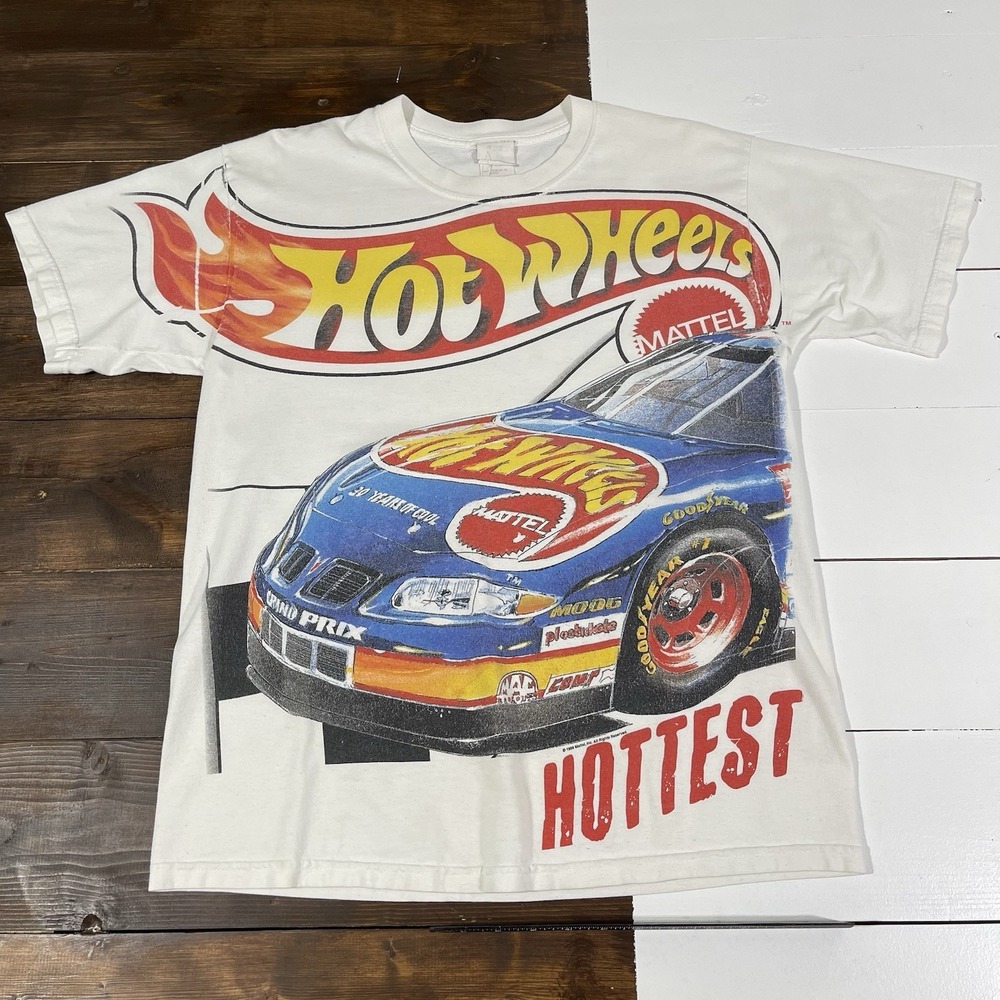 Vintage 90s NASCAR Hot Wheels All Over Print T-Shirt Men's Medium Kyle Petty AOP